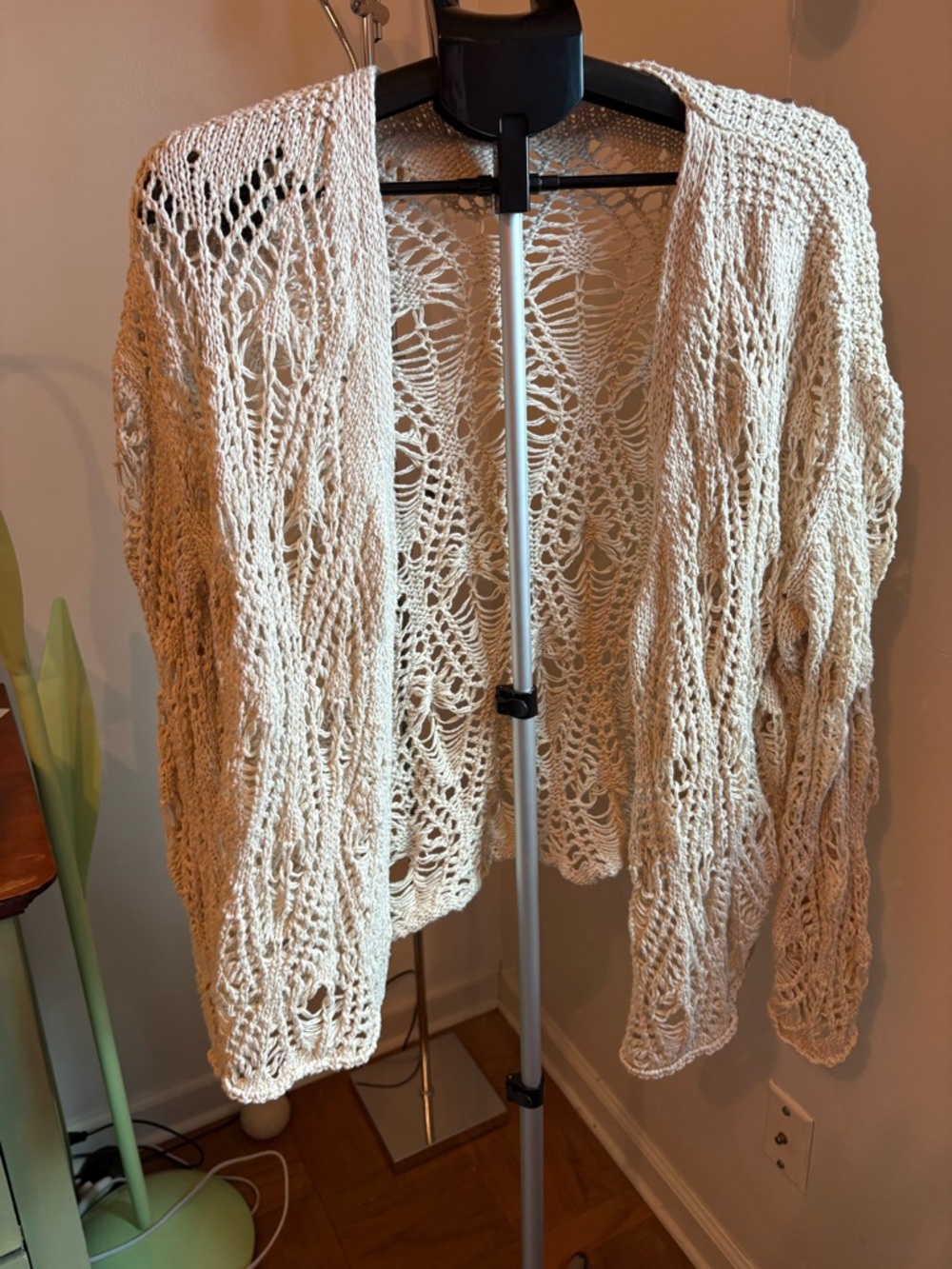 NATURAL LIFE Abigail Cardigan Open-Knit Cream Sweater M Medium
